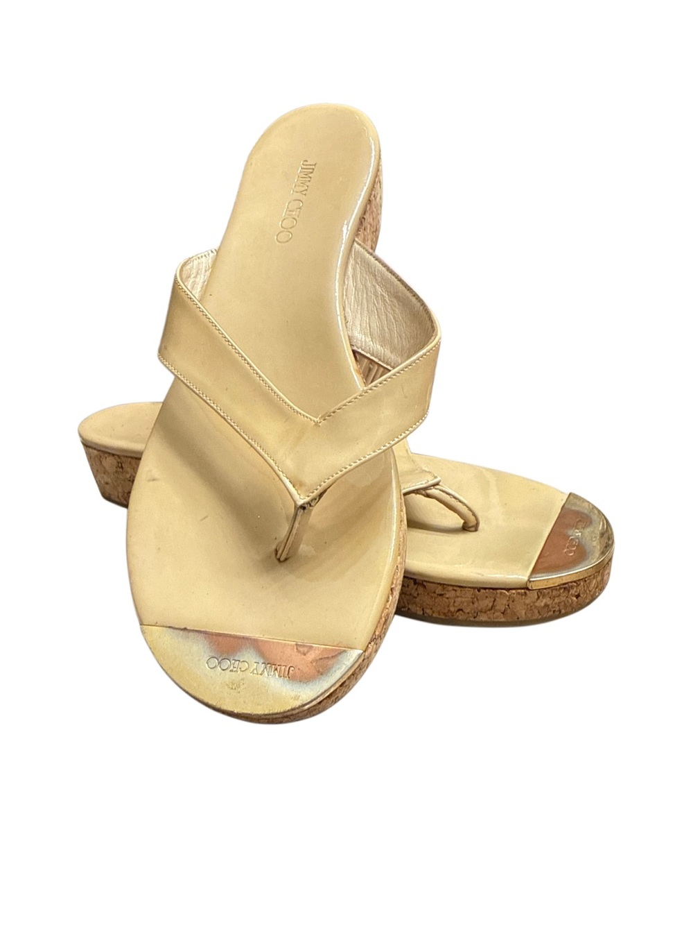 JIMMY CHOO PATHOS CORK WEDGE THONG SANDALS